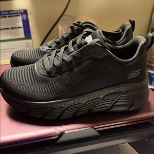 Skechers All-Black Knit Slip-On Walking Shoes